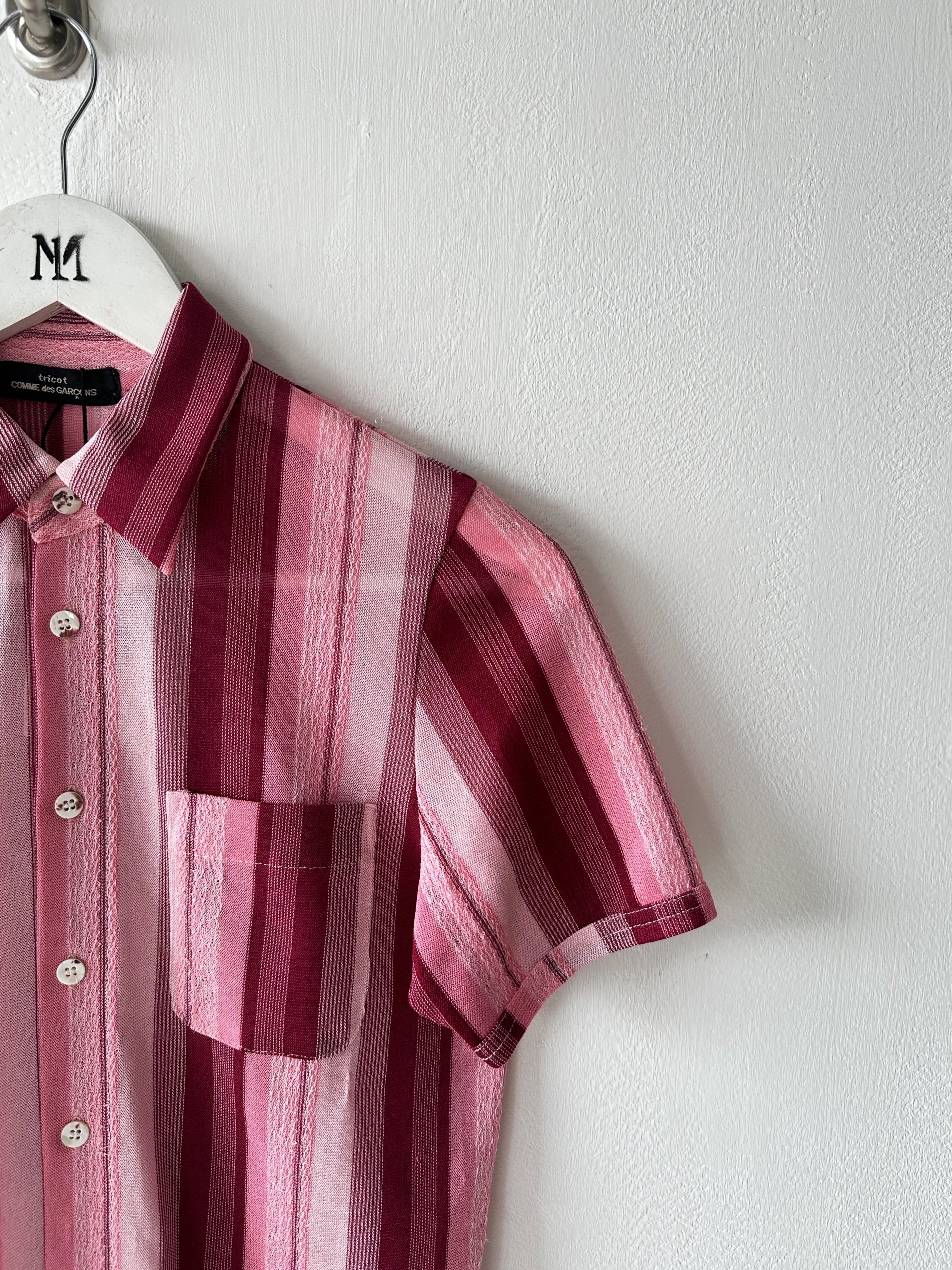 COMME DES GARÇONS - early 2000s OPEN KNIT SHORT SLEEVE BUTTONED SHIRT