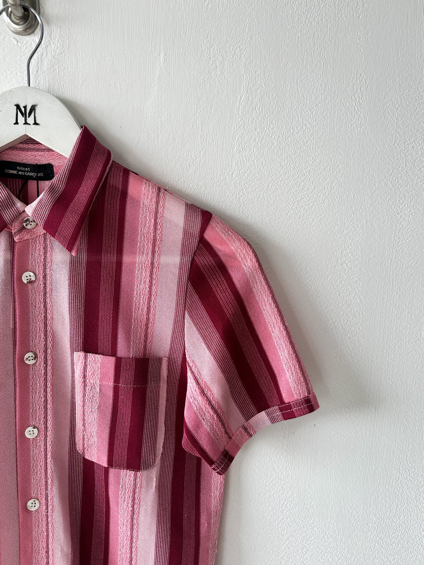 COMME DES GARÇONS - early 2000s OPEN KNIT SHORT SLEEVE BUTTONED SHIRT