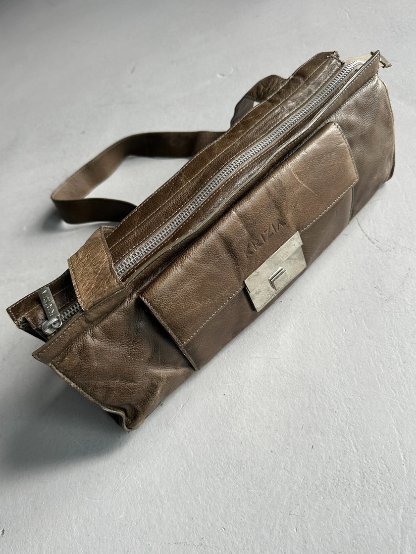 KRIZIA - 1990s LEATHER SILHOUETTE SHOULDER BAG