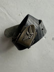 GIORGIO ARMANI  - 1980s EMBOSSED LEATHER BELT WITH BRASS BUCKLE