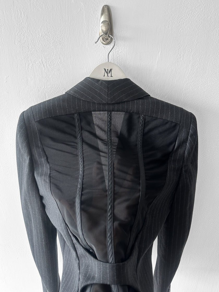 GAETANO NAVARRA - circa 2013 PINSTRIPE TAILORED BLAZER WITH DECONSTRUCTED MESH BACK