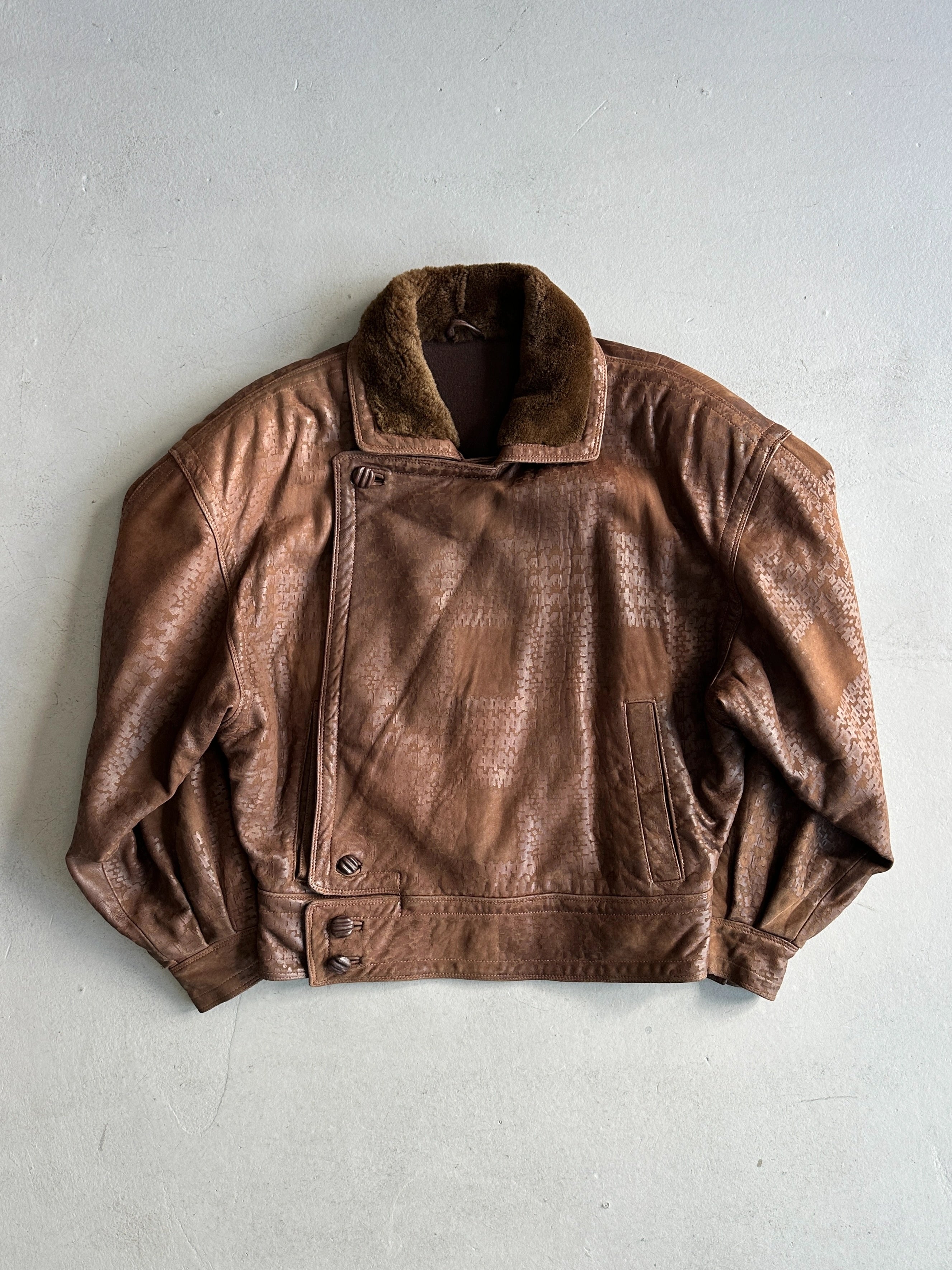 GIANNI VERSACE - 1980s LEATHER BOMBER JACKET WITH SHEARLING FUR