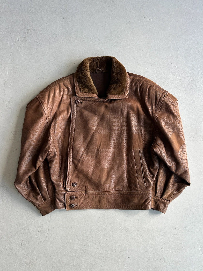 GIANNI VERSACE - 1980s LEATHER BOMBER JACKET WITH SHEARLING FUR