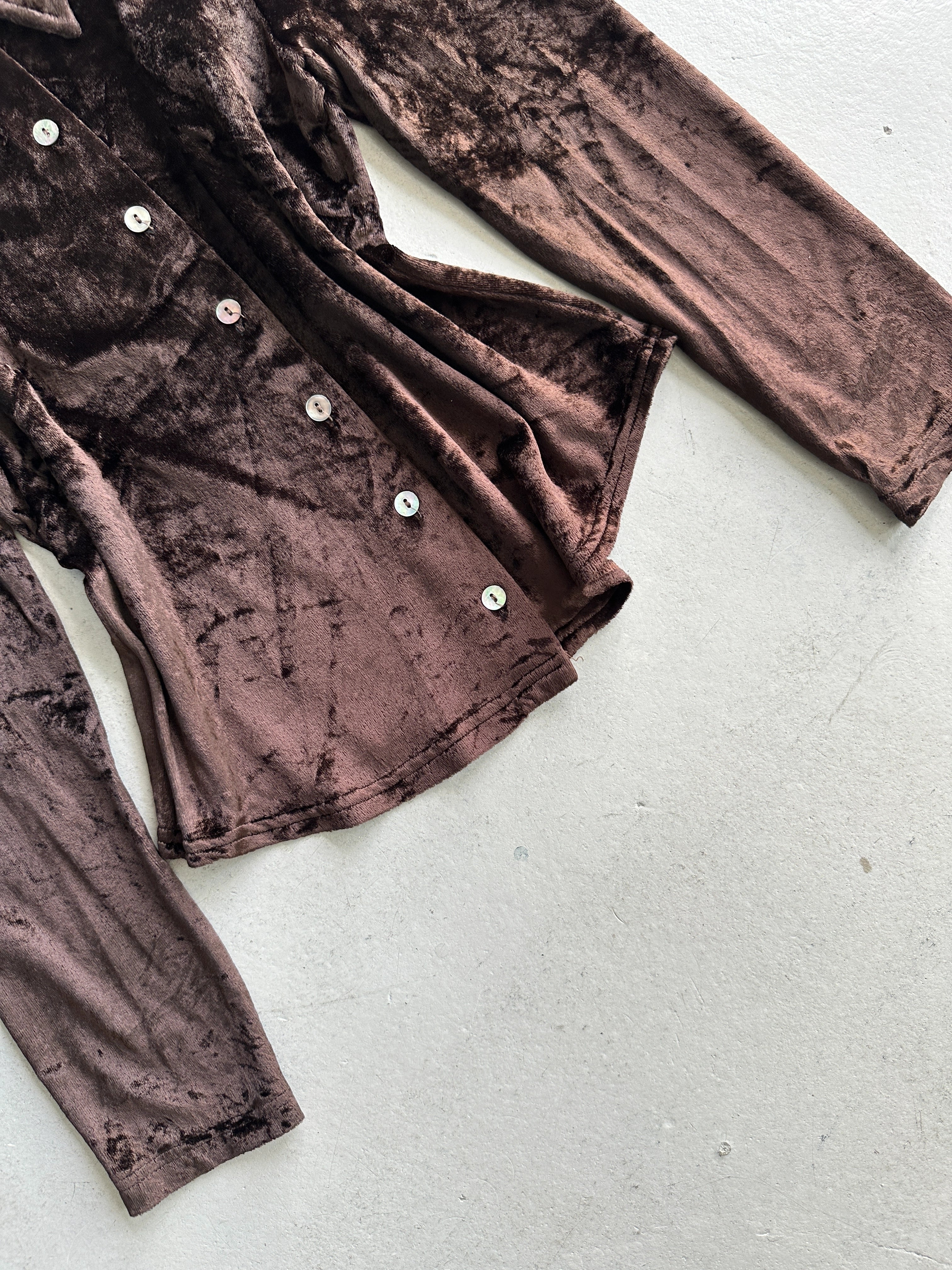 KENZO - 1980s CROP FIT VELVET SHIRT WITH POINTED COLLAR