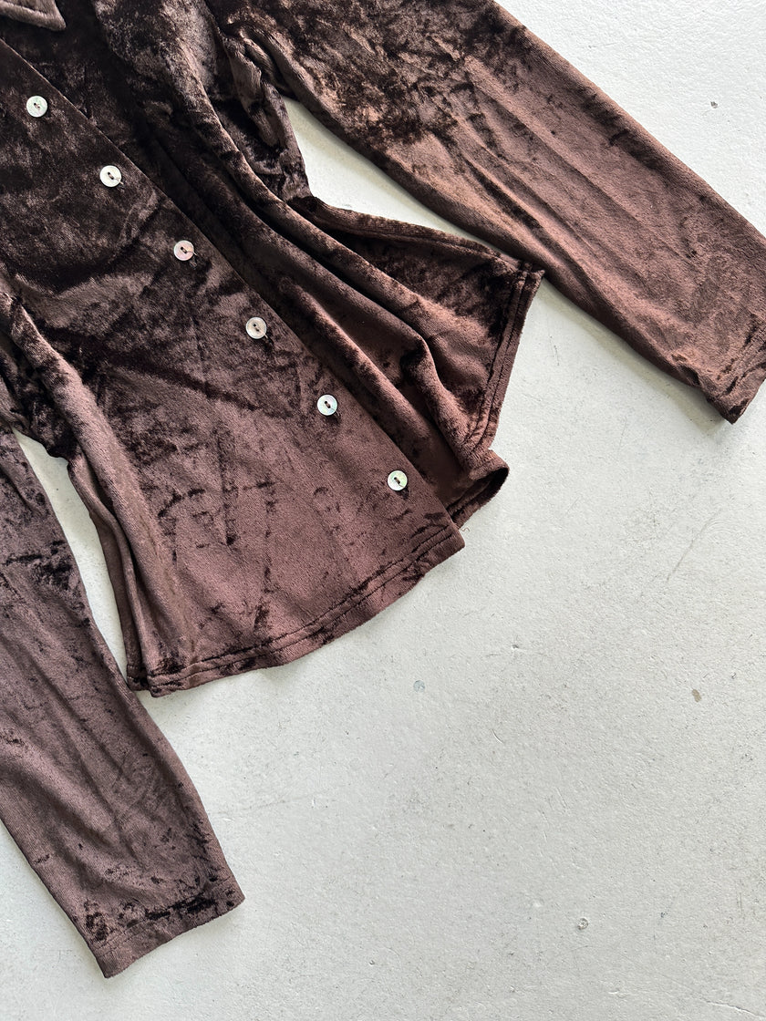 KENZO - 1980s CROP FIT VELVET SHIRT WITH POINTED COLLAR