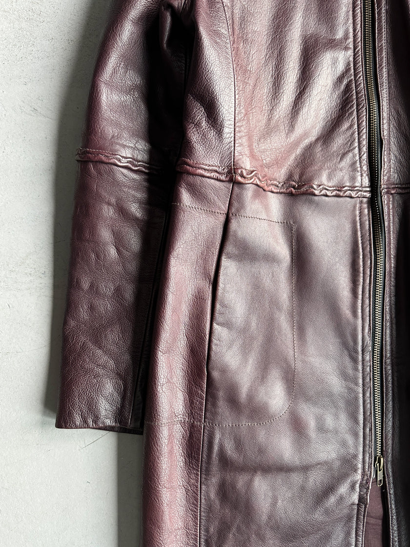 ARMANI JEANS - F/W 2000 LONG LEATHER COAT WITH PIPING DETAIL