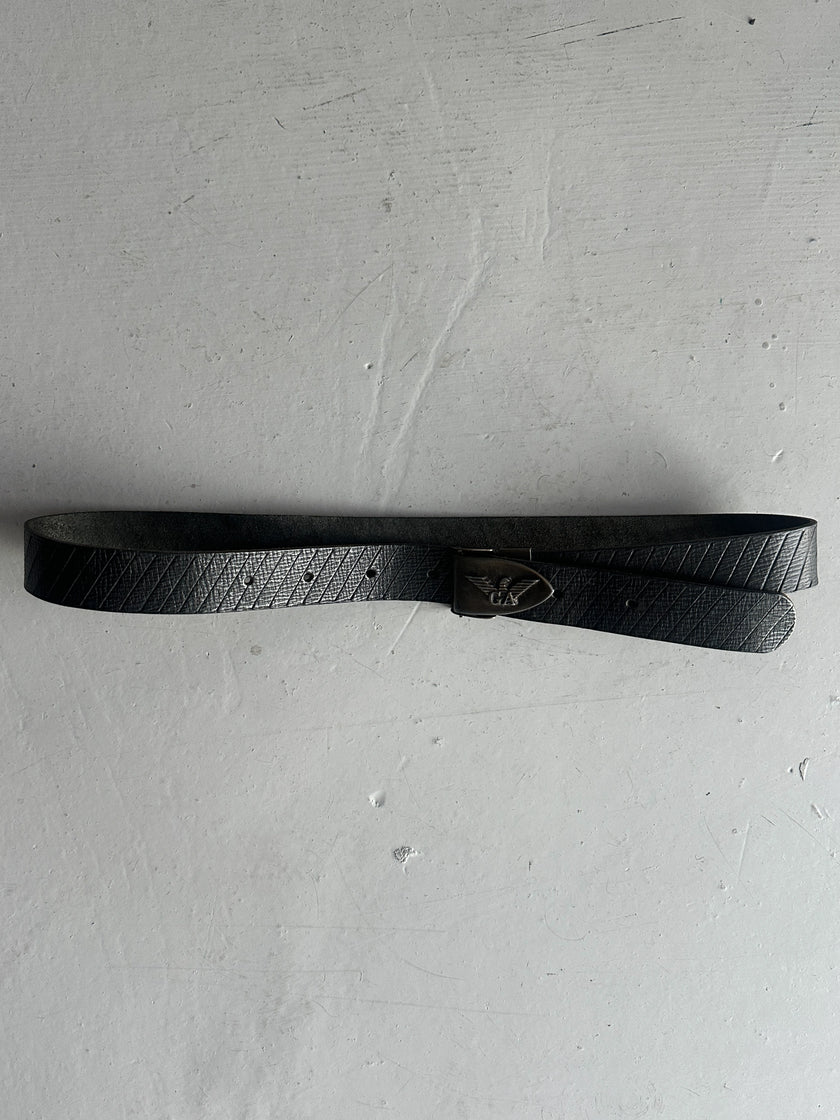 GIORGIO ARMANI  - 1980s EMBOSSED LEATHER BELT WITH BRASS BUCKLE