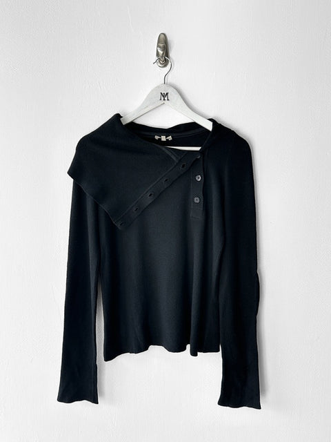 EMPORIO ARMANI - circa 1996 LONG SLEEVE KNIT TOP WITH ASYMMETRIC BUTTON DETAILING