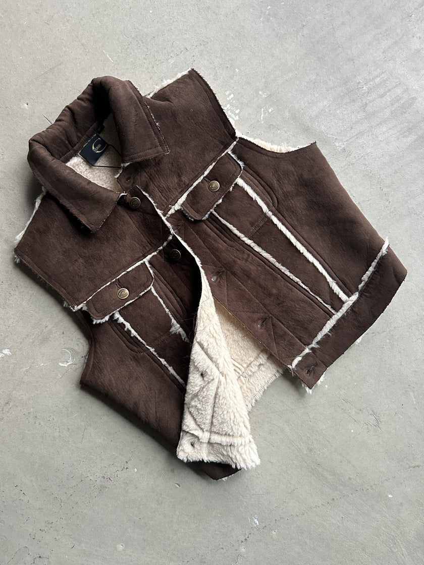 JUST CAVALLI - 2000s CROP FIT SHEARLING GILET JACKET