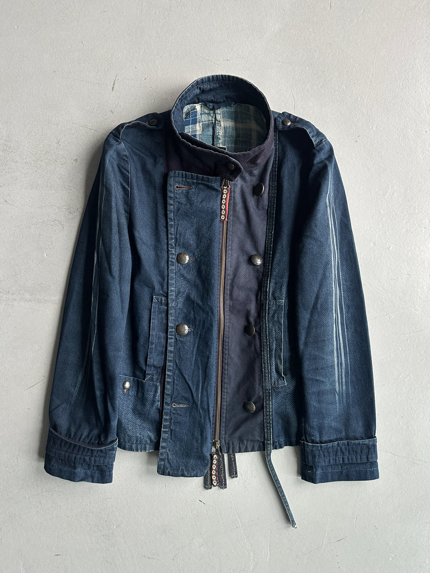 MARITHÉ + FRANÇOIS GIRBAUD - F/W 2003 DOUBLE BREASTED DENIM JACKET WITH WOOL PANEL
