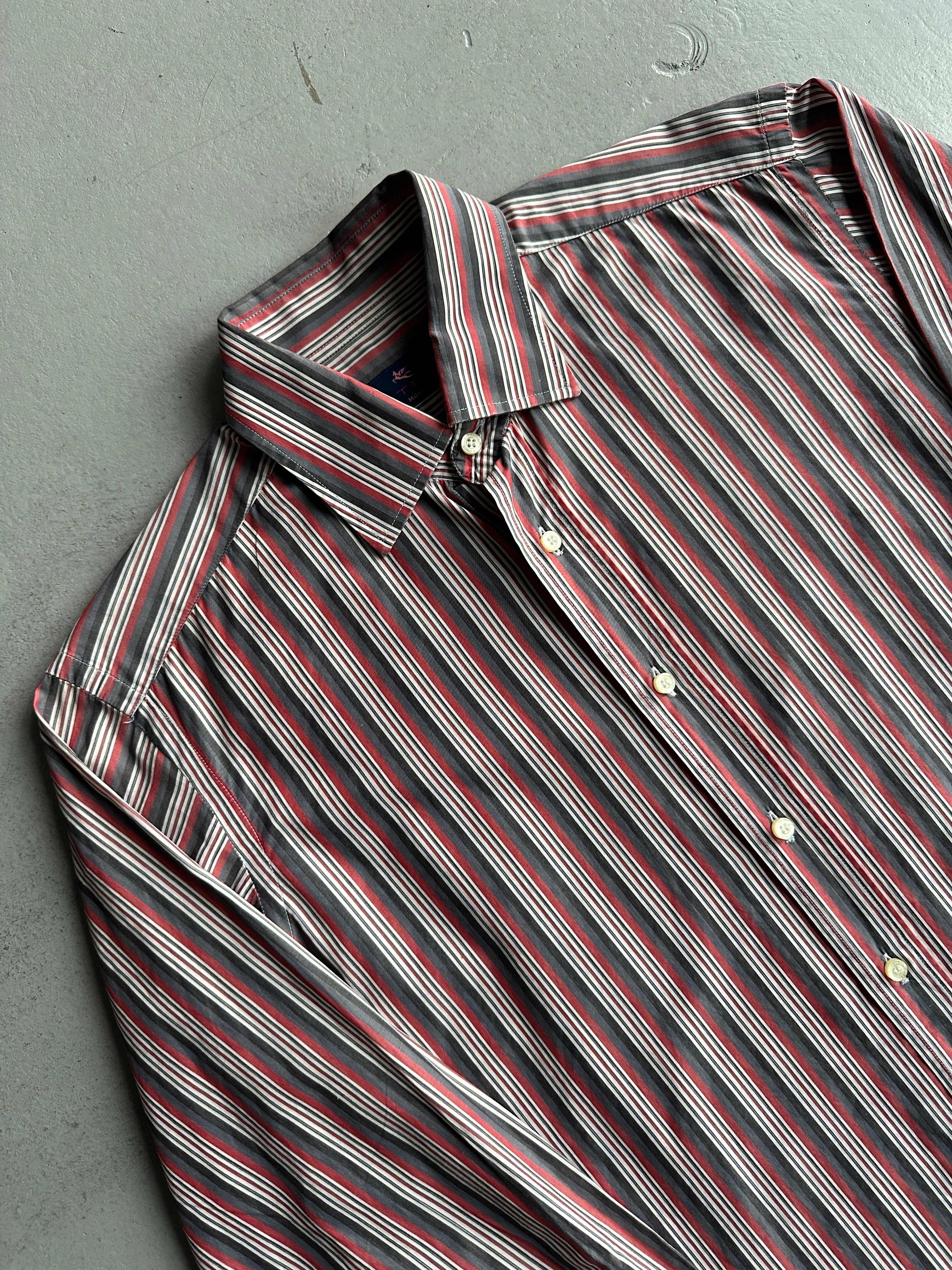 ETRO - 1990s SQUARE COLLAR STRIPED LONG SLEEVE SHIRT