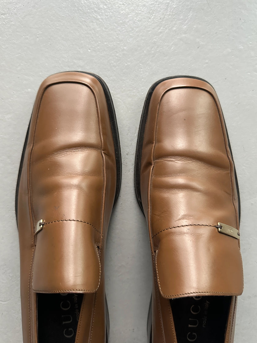 GUCCI - 1990s SQUARE TOE LEATHER LOAFERS