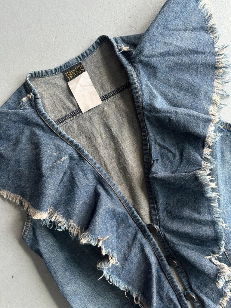 PLEIN SUD - 1990s RUCHED FRONT DENIM VEST TOP