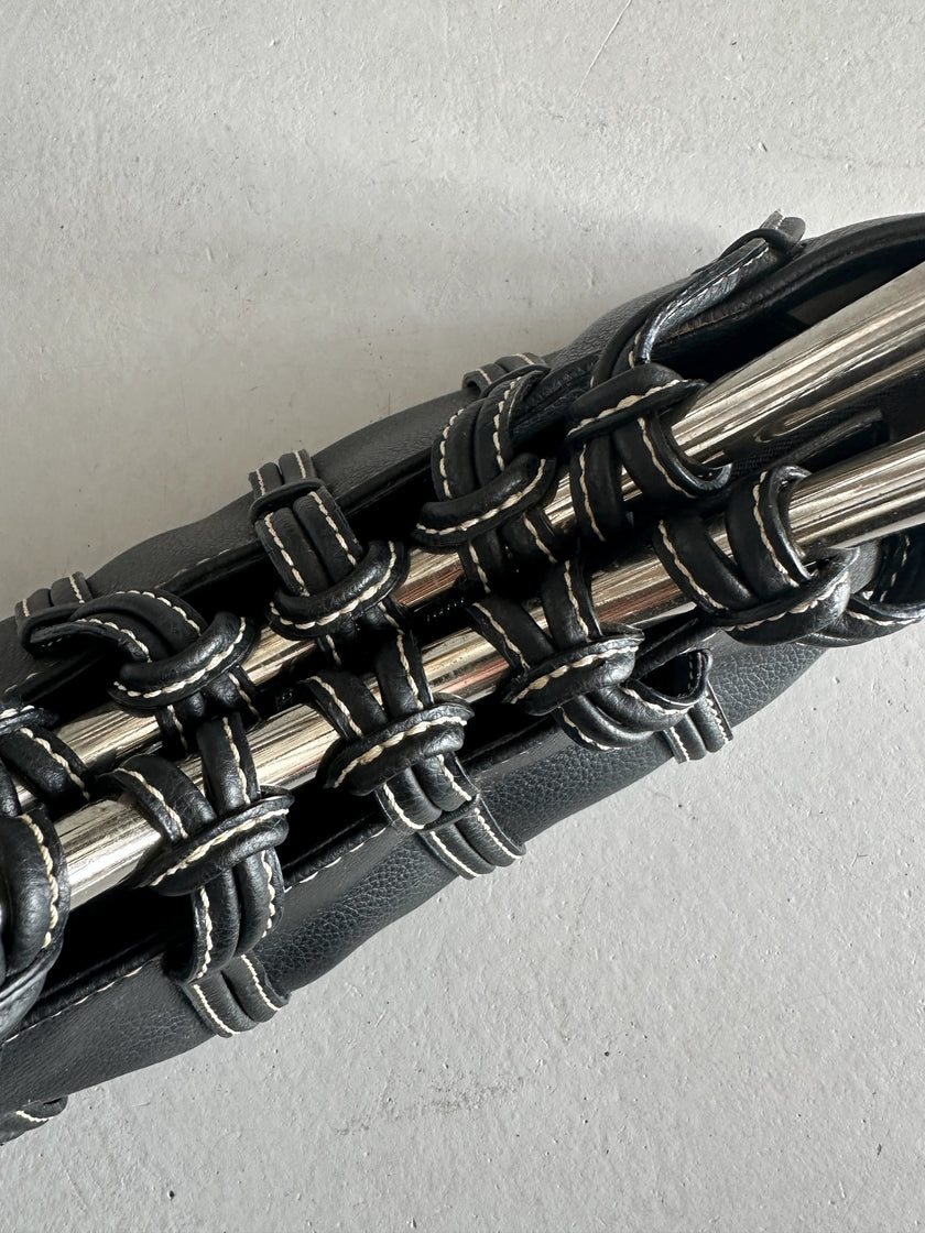 2000s OVERSIZED METAL RING HANDLE LEATHER BAG