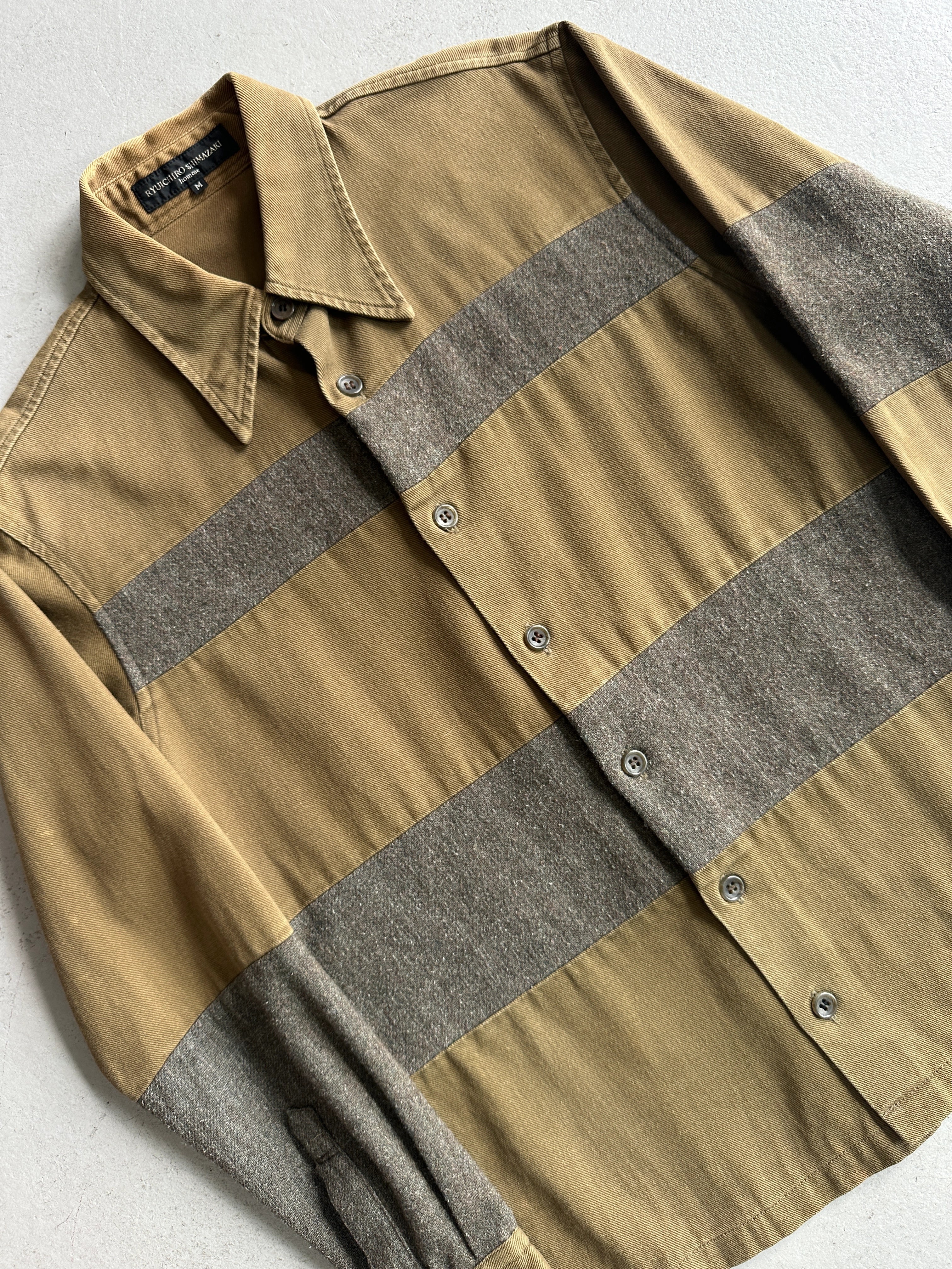 RYUICHIRO SHIMAZAKI - 1990s CONTRASTING WOOL BLOCK LONG SLEEVE SHIRT