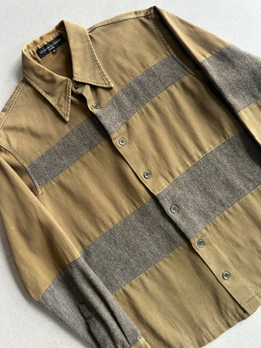 RYUICHIRO SHIMAZAKI - 1990s CONTRASTING WOOL BLOCK LONG SLEEVE SHIRT
