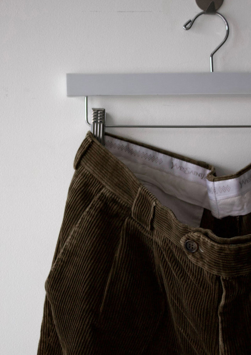 YVES SAINT LAURENT - 1980s CORDUROY FRONT PLEATS TROUSERS