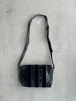 1970s LEATHER MESSENGER BAG WITH VELVET STRIPE DETAILS