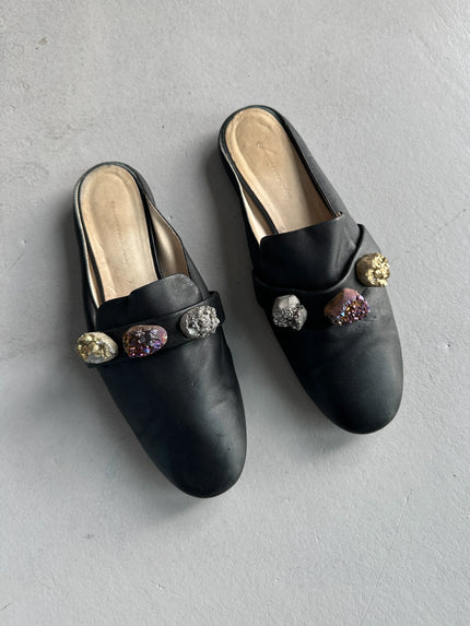 CHRISTOPHER KANE - S/S 2017 LEATHER SLIP ON MULES WITH OVERSIZED CRYSTALS