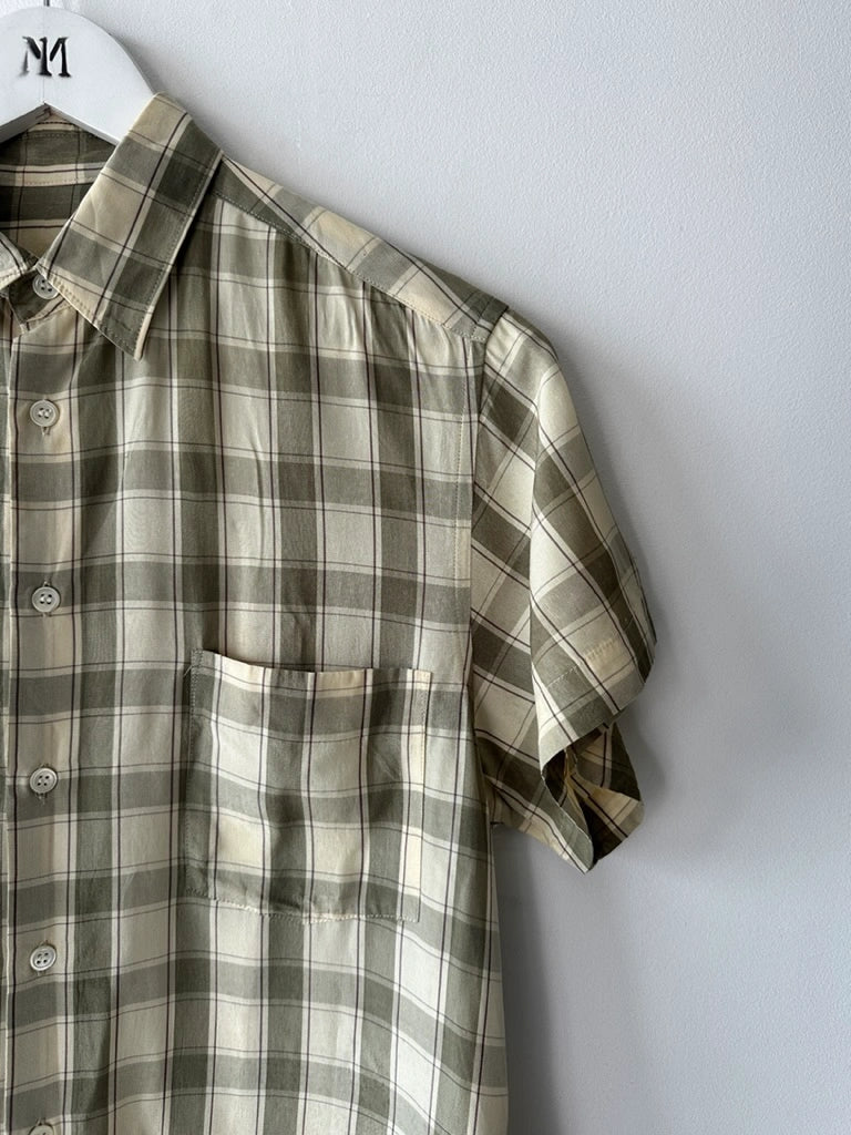COMME DES GARÇONS - S/S 1994 CHECKED SHORT SLEEVE SHIRT WITH FLOWING DETAILS AT HEM