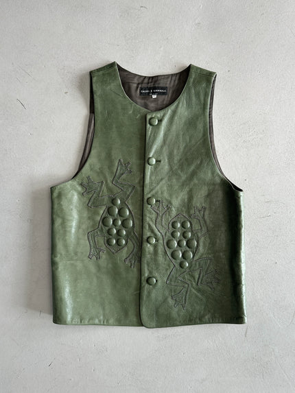 CALUGI E GIANNELLI - 1980s FROG MOTIFS LEATHER BUTTONED VEST GILET