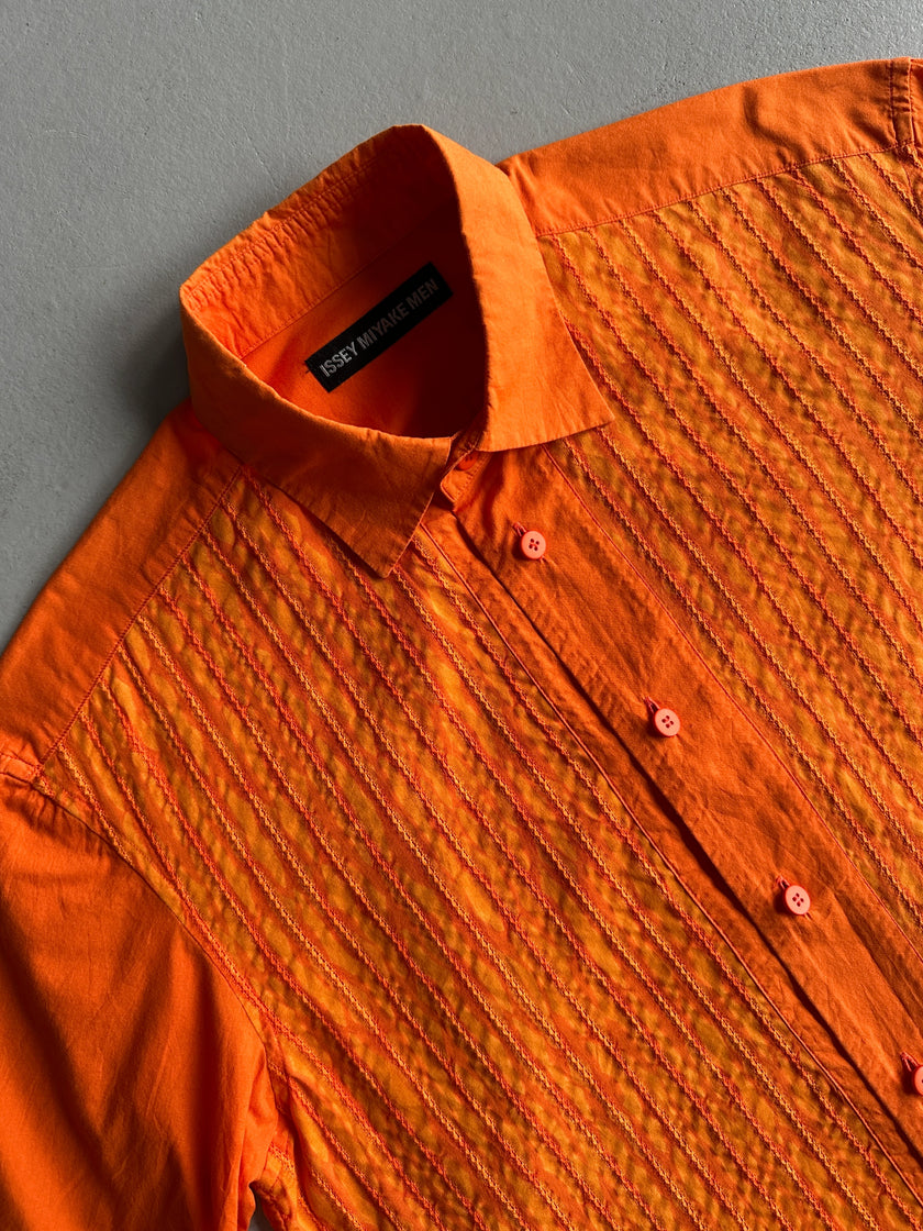 ISSEY MIYAKE MEN - S/S 1994 HALF SLEEVE SHIRT WITH INTRICATE FRONT STITCHING