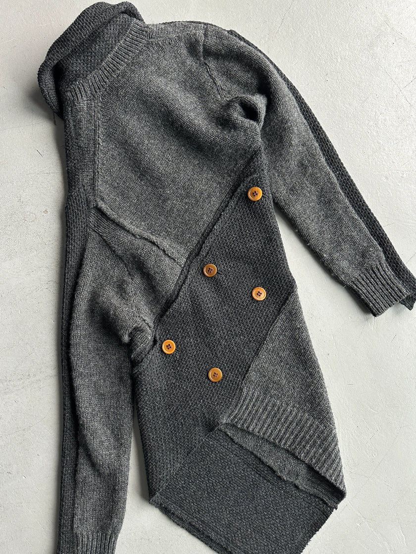 COMME DES GARÇONS - F/W 2002 ASYMMETRICAL KNIT TOP WITH FRONT AND BACK BUTTON EMBELLISHMENTS