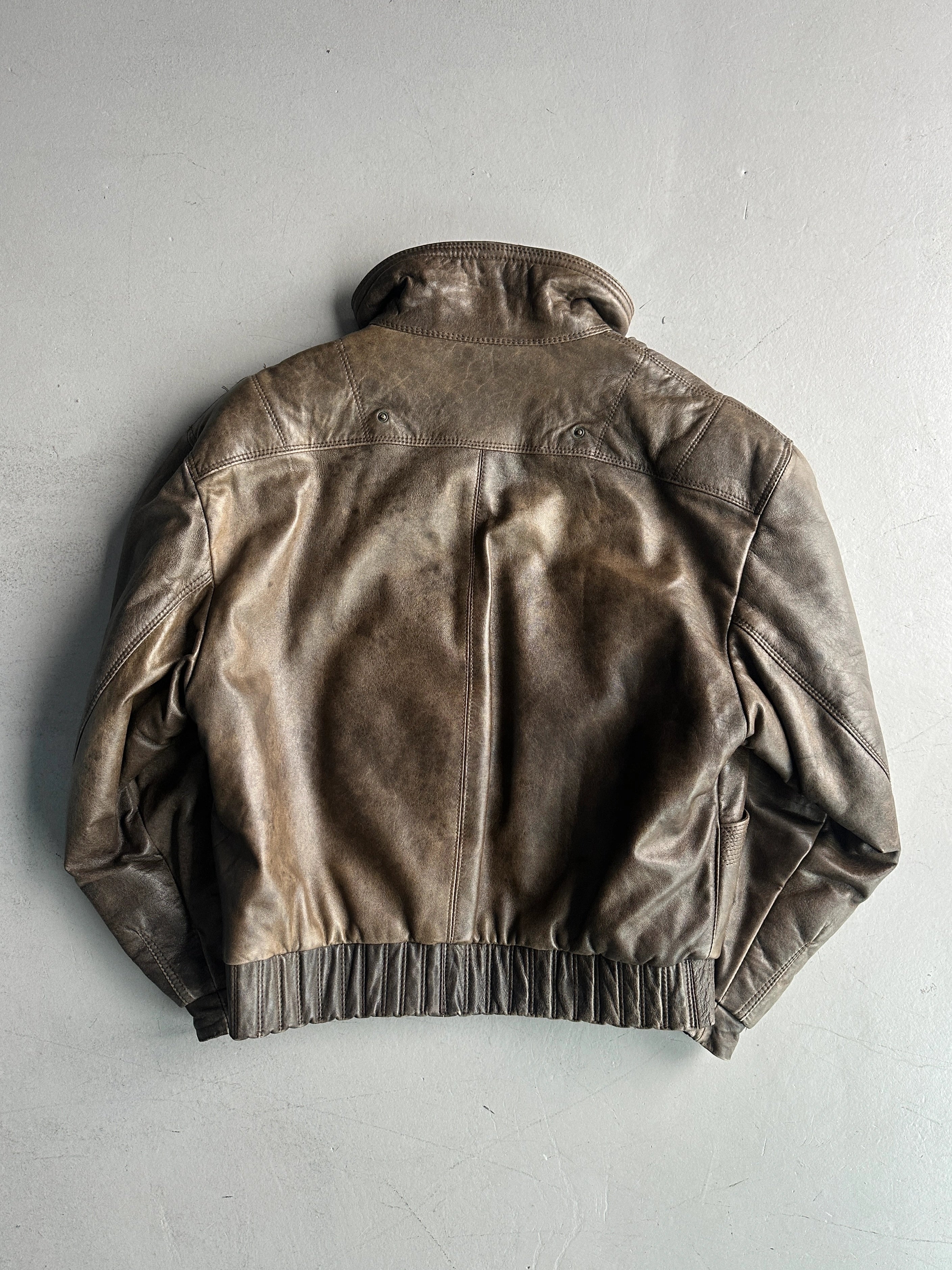 ITALIAN LABEL 1980s LAYERED LEATHER JACKET WITH REMOVABLE HOOD PANEL