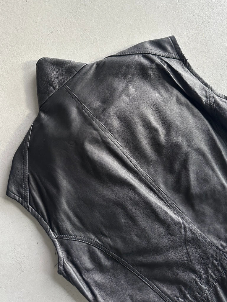 1990s FUNNEL NECK LEATHER VEST JACKET