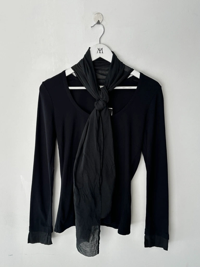 DRIES VAN NOTEN - late 1990s LONG SLEEVE TOP WITH OVERSIZED SCARF COLLAR