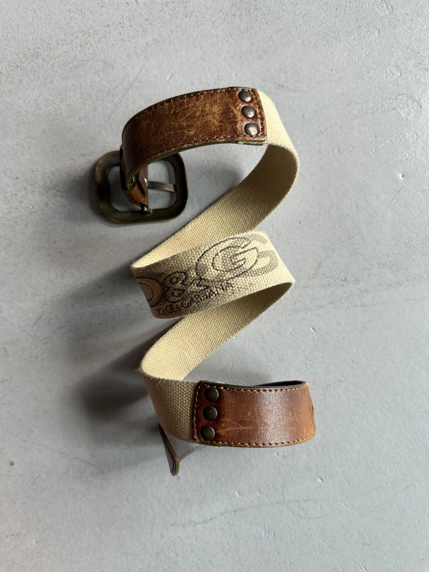 DOLCE & GABBANA - F/W 2003 CANVAS AND LEATHER BELT WITH BRASS BUCKLE