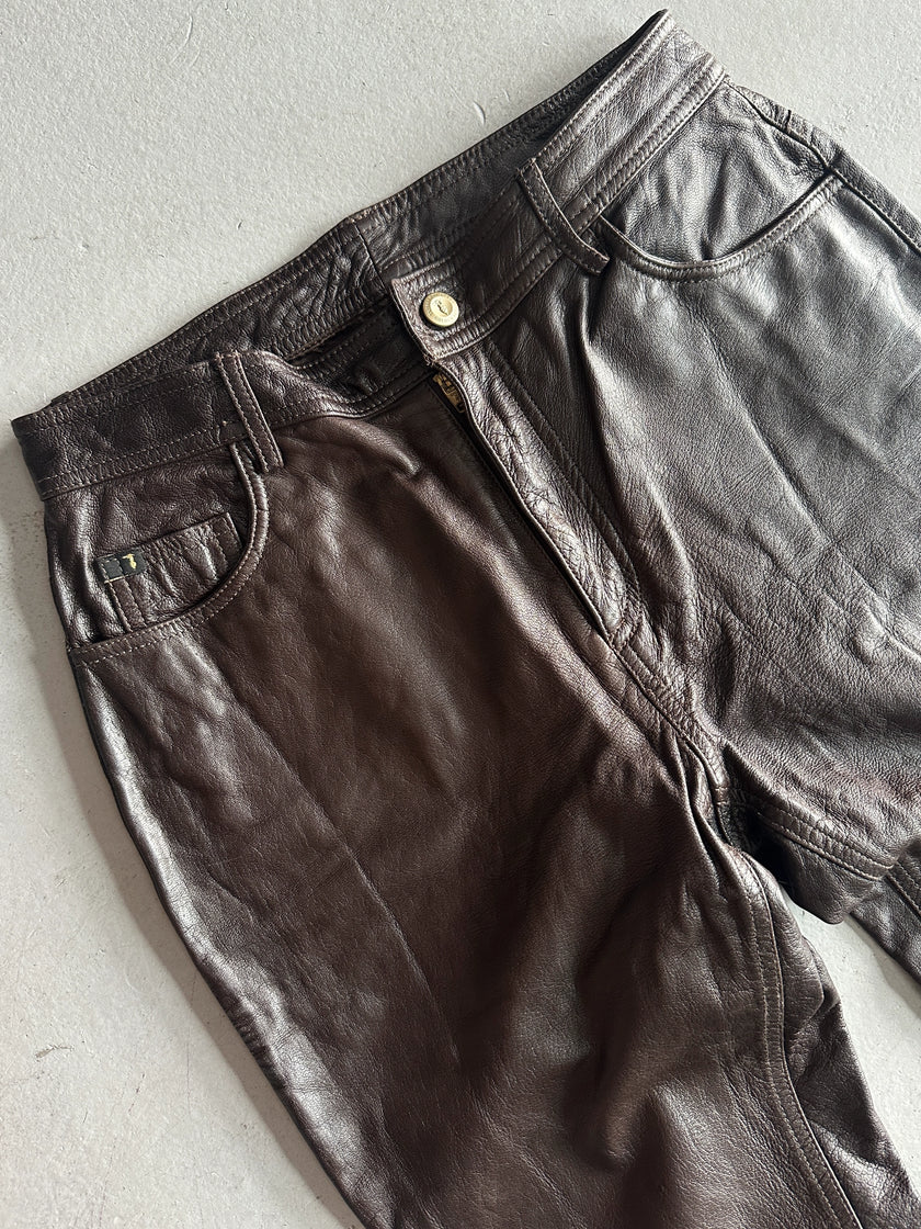 TRUSSARDI - 2000s LIMITED EDITION STRAIGHT FIT LEATHER TROUSERS