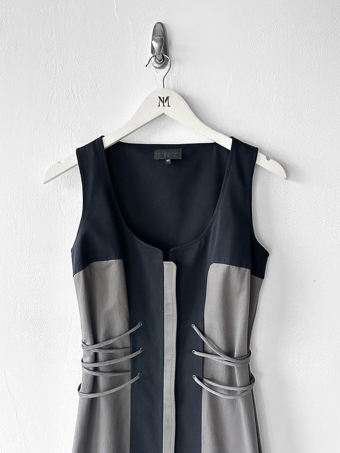 JOHN RICHMOND - 2000s PANELLED DRESS WITH LACING DETAILS AT WAIST