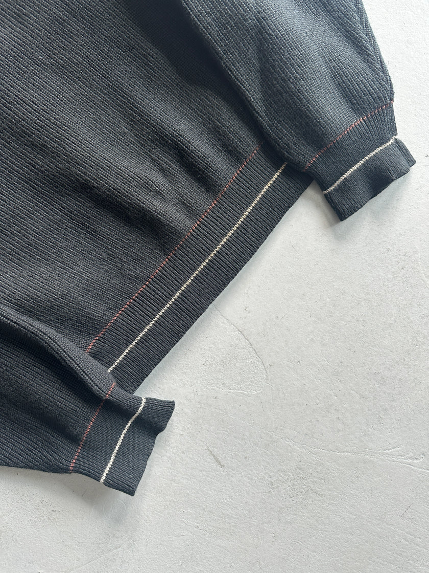 1980s KNITTED CARDIGAN JACKET WITH LEATHER FRONT