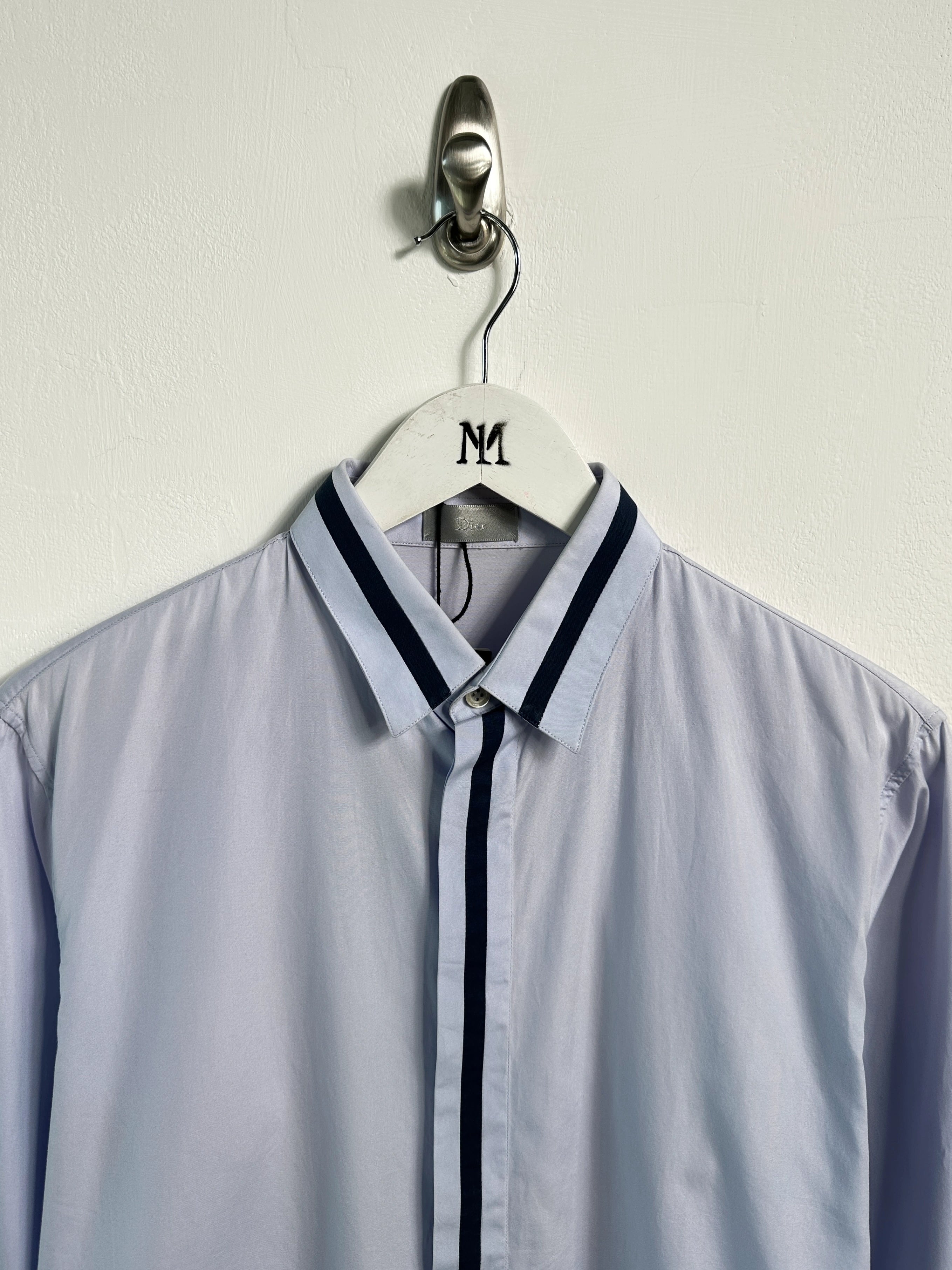 DIOR - late 2010s LONG SLEEVE SHIRT WITH CONTRAST STRIPE DETAILING AT FRONT AND COLLAR