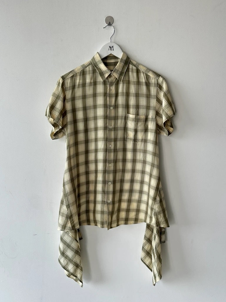 COMME DES GARÇONS - S/S 1994 CHECKED SHORT SLEEVE SHIRT WITH FLOWING DETAILS AT HEM