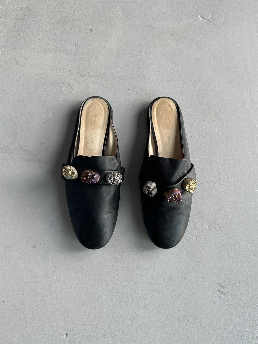 CHRISTOPHER KANE - S/S 2017 LEATHER SLIP ON MULES WITH OVERSIZED CRYSTALS