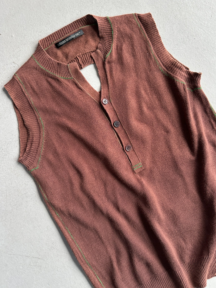 YOHJI YAMAMOTO Y's - S/S 2005 KNIT VEST TOP WITH CONTRASTING STITCHING