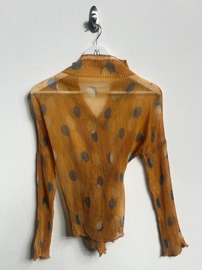 ISSEY MIYAKE - early 2000s POLKA DOT PLEATED BUTTONED BLOUSE