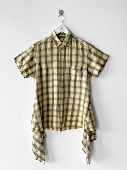 COMME DES GARÇONS - S/S 1994 CHECKED SHORT SLEEVE SHIRT WITH FLOWING DETAILS AT HEM