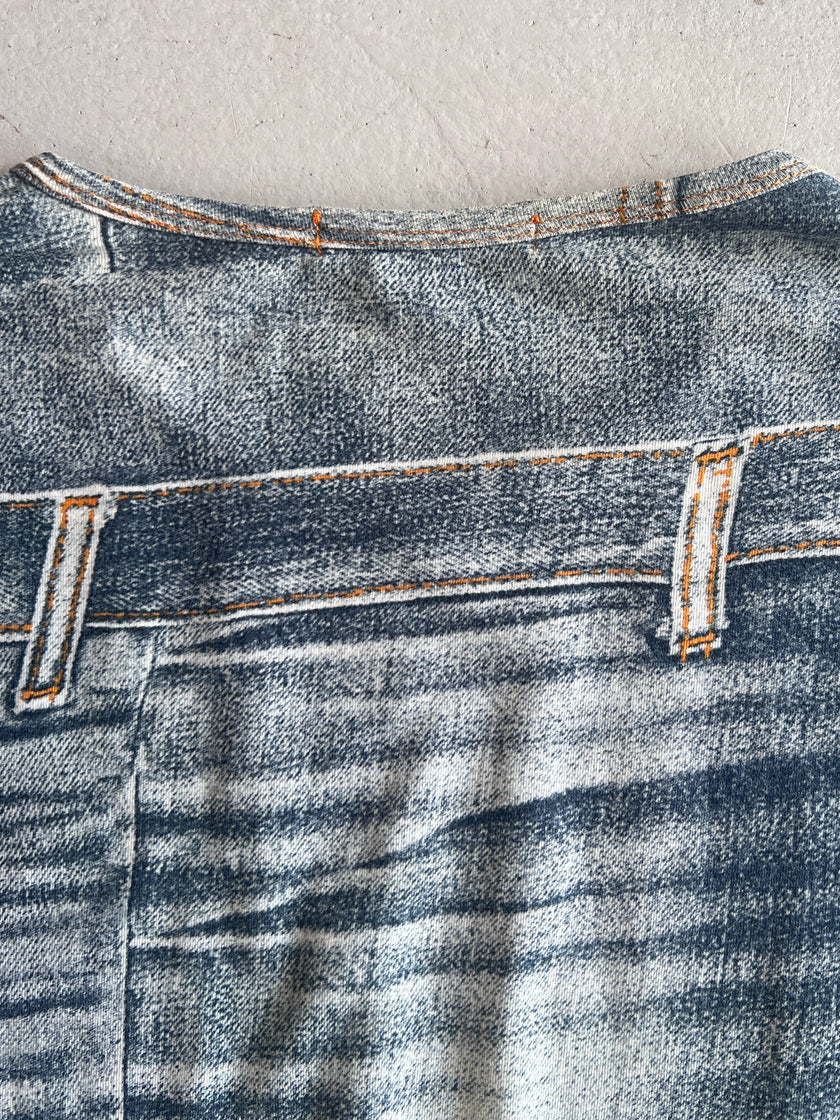 ROBERTO CAVALLI - 2000s DENIM PRINT LONG SLEEVE TOP