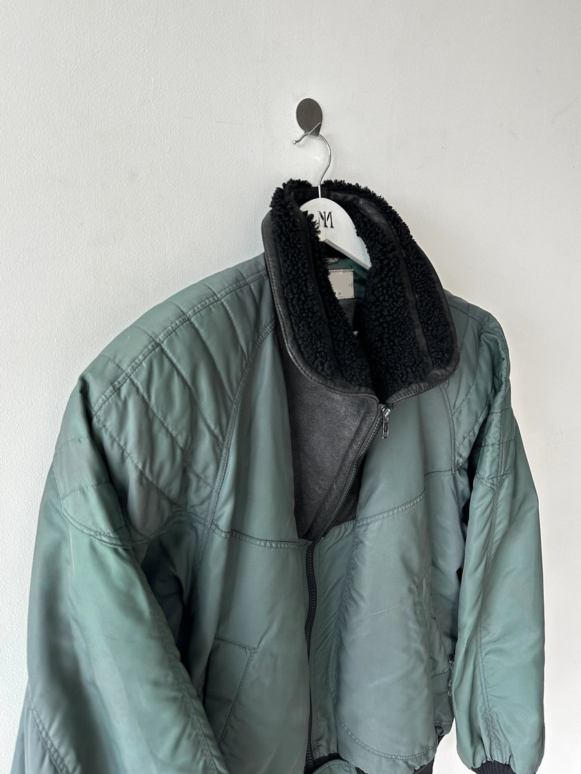 ITALIAN LABEL - 1980s NYLON BOMBER JACKET WITH SHEARLING COLLAR