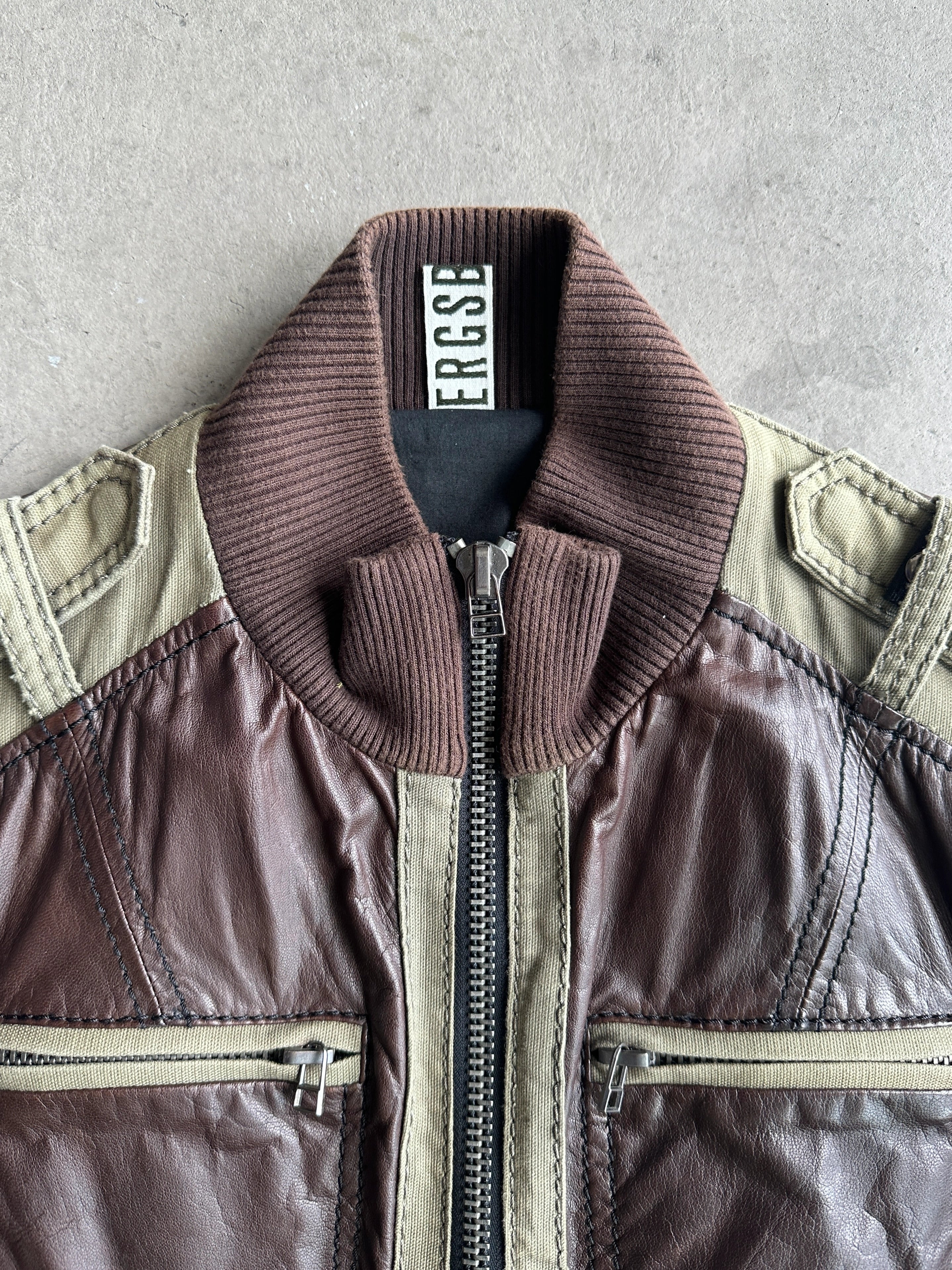 BIKKEMBERGS- 2000s CARGO LEATHER BOMBER JACKET