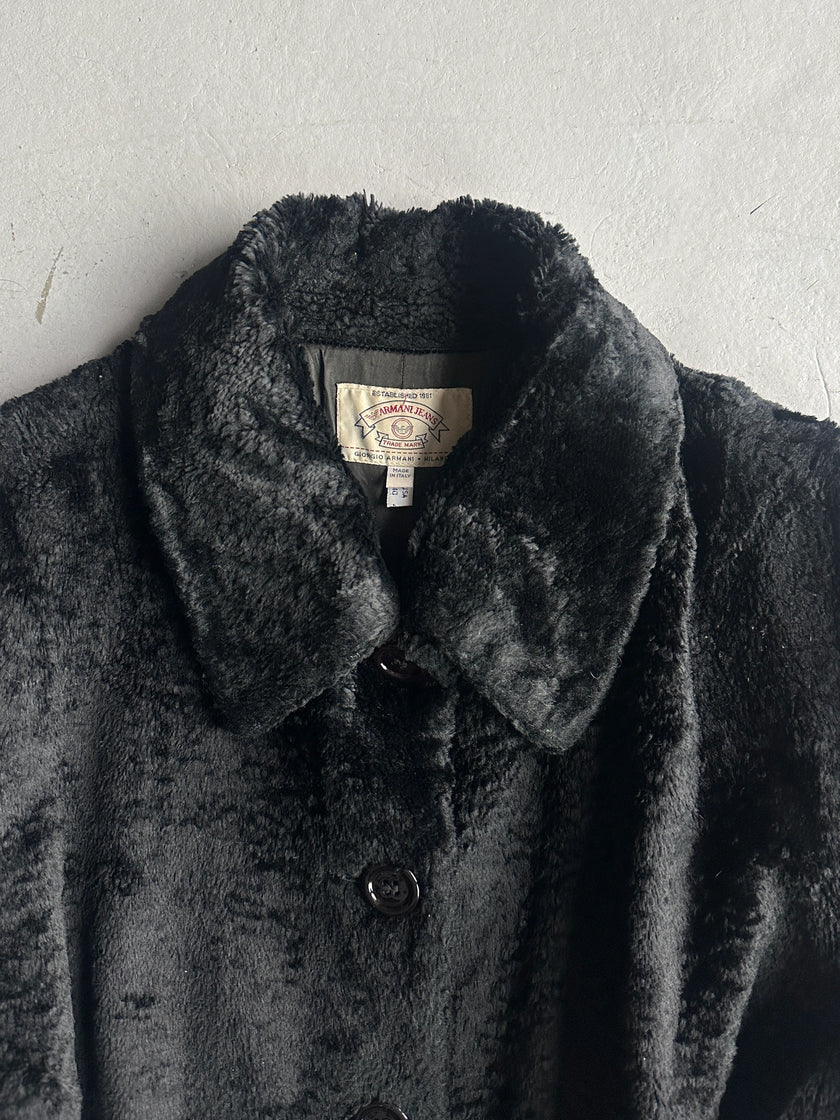 ARMANI JEANS - F/W 1996 FAUX SHEARLING JACKET WITH BELT AT WAIST