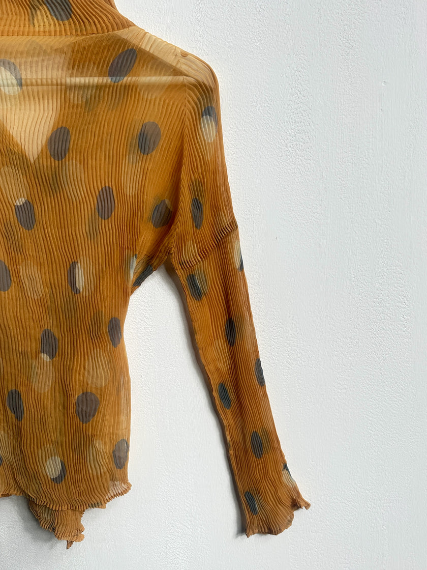 ISSEY MIYAKE - early 2000s POLKA DOT PLEATED BUTTONED BLOUSE