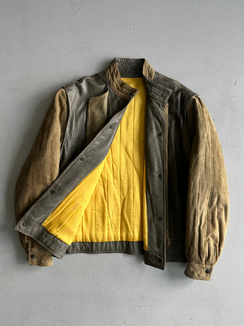 LOUIS FÉRAUD - 1980s CONTRASTING GREEN LAYERED LEATHER JACKET