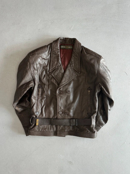 EMPORIO ARMANI 1980s BELTED AVIATIOR LEATHER JACKET