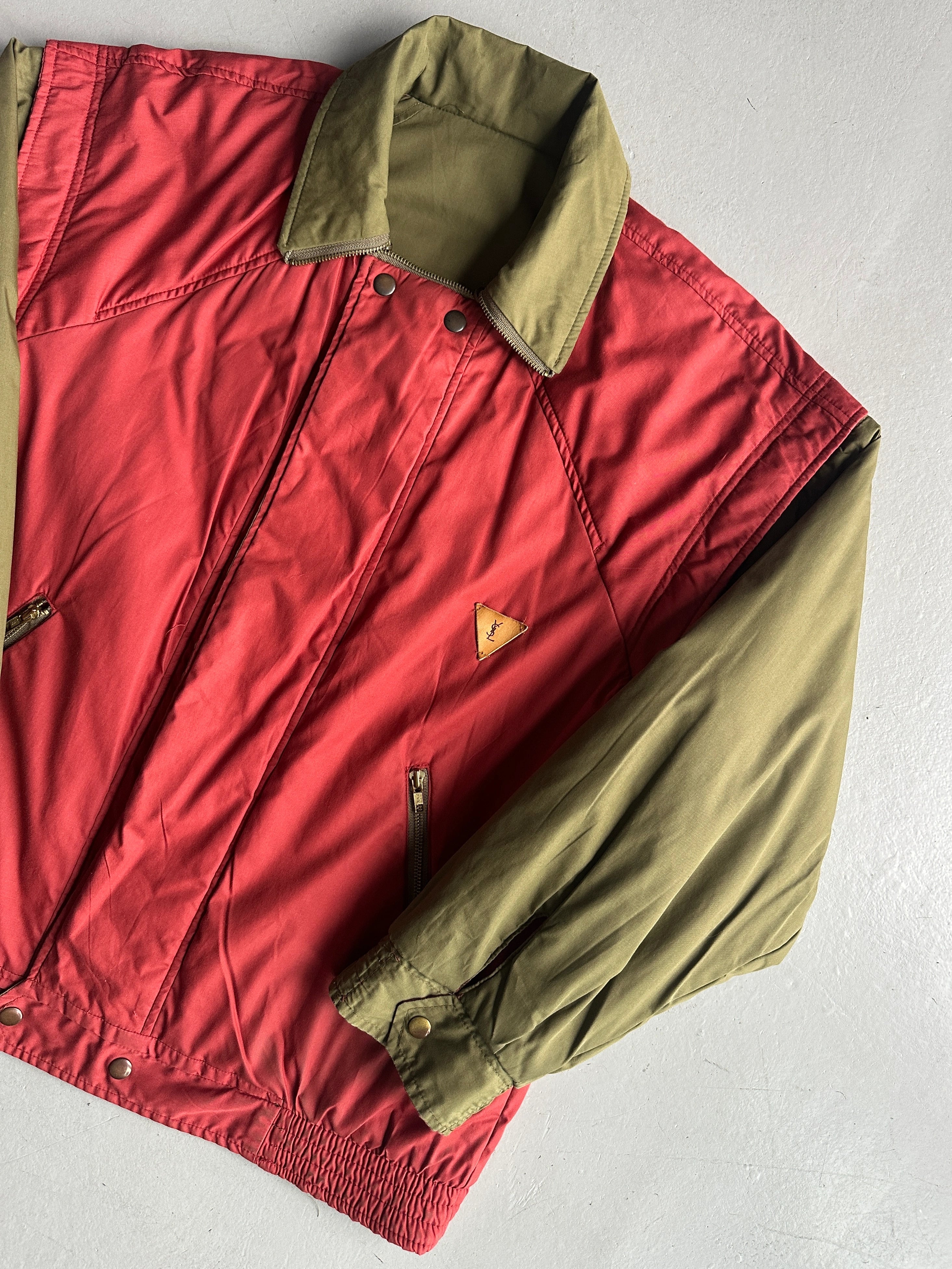 YVES SAINT LAURENT - 1980s 2 IN 1 REVERSIBLE BOMBER JACKET WITH ZIP AT COLLAR