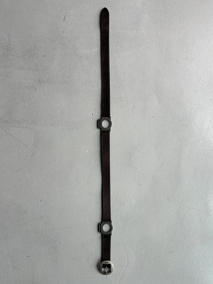 GIANFRANCO FERRÉ - 1990s LEATHER BELT WITH GEOMETRIC METAL CONNECTORS