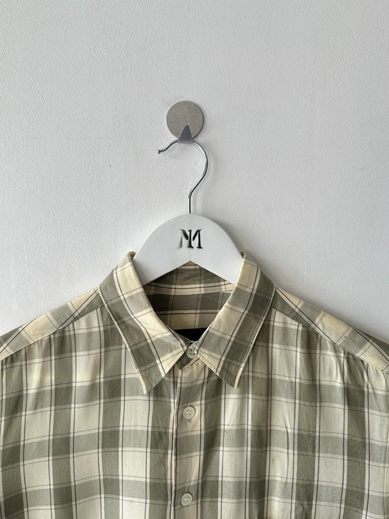 COMME DES GARÇONS - S/S 1994 CHECKED SHORT SLEEVE SHIRT WITH FLOWING DETAILS AT HEM